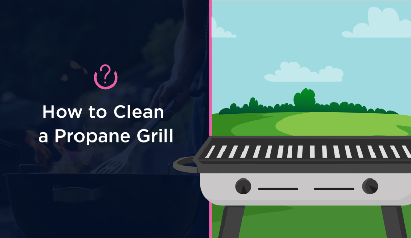 Digital graphic showing a grill, titled How to Clean a Propane Grill.