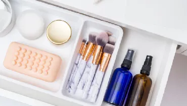 Makeup organized in a drawer